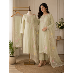 Ivory Crush Silk Boutique Unstitched Suit with Heavy Banarasi Dupatta Ivory Crush Silk Boutique Unstitched Suit with Heavy Banarasi Dupatta