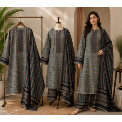 Teal & Indigo Ajrakh Print Cotton Boutique Unstitched Suit Teal & Indigo Ajrakh Print Cotton Boutique Unstitched Suit