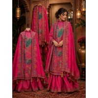 Rani Pink Heavy Embroidered Crape Unstitched Boutique Sharara Suit Set Rani Pink Heavy Embroidered Crape Unstitched Boutique Sharara Suit Set