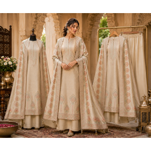 Ivory Kheemkhaab Unstitched Luxury Boutique Suit Set