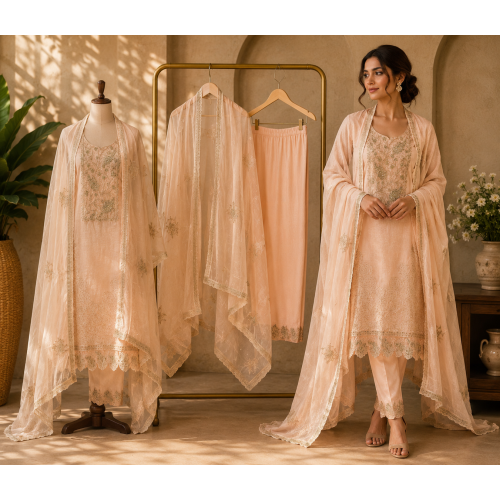 Mustard Gold Mal Cotton Unstitched Luxury Boutique Suit Set with Multicolor Floral Embroidery Mustard Gold Mal Cotton Unstitched Luxury Boutique Suit Set with Multicolor Floral Embroidery