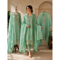 Pastel Mint Green Mal Cotton Unstitched Boutique Suit Set with Cutwork Details Pastel Mint Green Mal Cotton Unstitched Boutique Suit Set with Cutwork Details