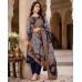 Royal Navy Blue and Slate Gray Floral Printed Crape Boutique Unstitched Suit Set Royal Navy Blue and Slate Gray Floral Printed Crape Boutique Unstitched Suit Set