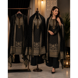 Royal Black Jacquard Unstitched Boutique Suit with Heavy Banarasi Dupatta Royal Black Jacquard Unstitched Boutique Suit with Heavy Banarasi Dupatta