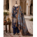 Royal Navy Blue and Slate Gray Floral Printed Crape Boutique Unstitched Suit Set Royal Navy Blue and Slate Gray Floral Printed Crape Boutique Unstitched Suit Set
