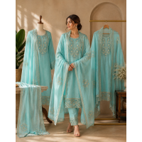 Sky Blue Mal Cotton Unstitched Boutique Suit Set with Detailed Cutwork Sky Blue Mal Cotton Unstitched Boutique Suit Set with Detailed Cutwork