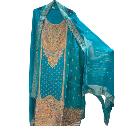 Teal Blue Embroidered Suit Set