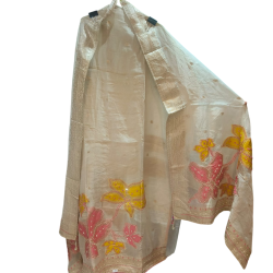 Elegant Cream Organza Floral Embroidered Suit Set